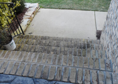 Pressure wash mold and mildew on brick step entryway