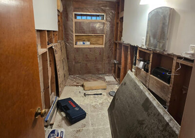 view of the 1950s bathroom at the beginning of demolition